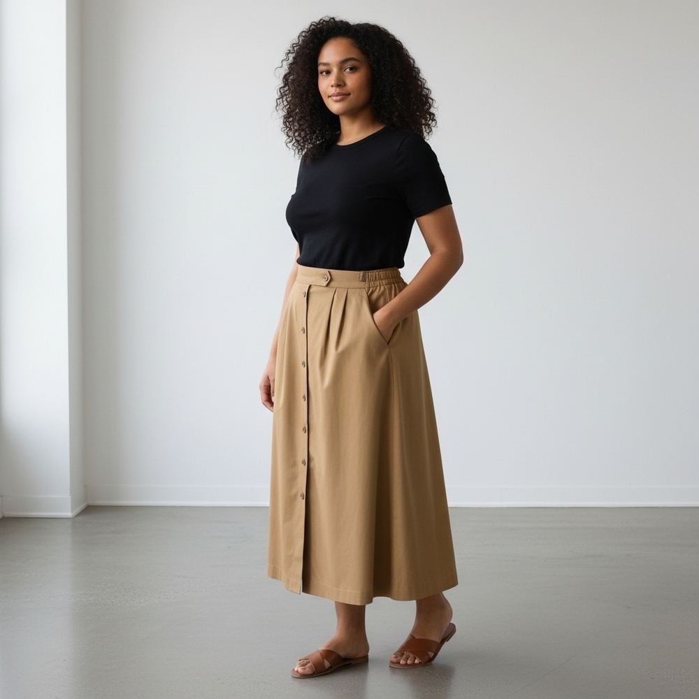 Napa Valley Women's Vintage Button Front Khaki Pleated Pockets Skirt Size 10‎